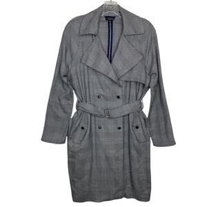 TopShop US Size 6 Navy Blue Houndstooth Alternating Designs Trench Coat Romania